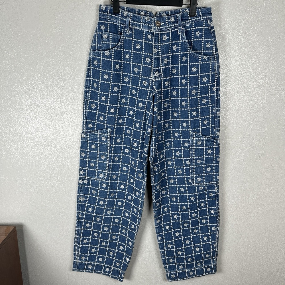 Damson Madder Drew Embroidered Cargo Jeans Womens 10 Straight Leg‎ Medium Wash